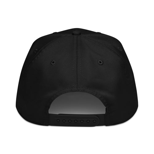 Close up of black baseball cap with "NICE ENFORCEMENT" embroidery.